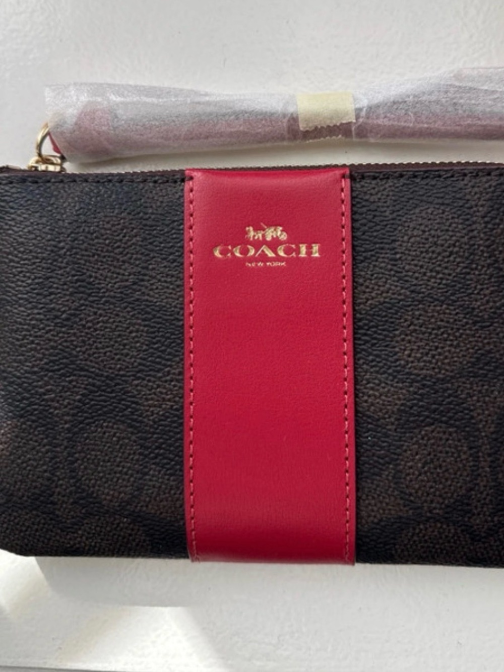 Coach Brown Wristlet with Red Interior and Gold Trim